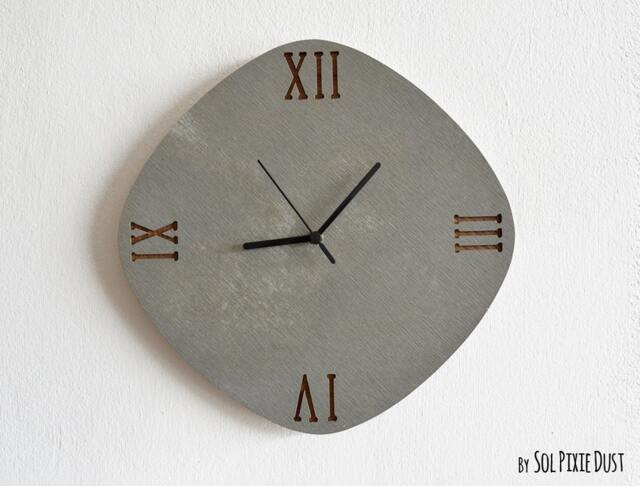 Concrete & Wood Oval Rhombus With Roman Numbers Wall Clock - Modern Home Deco Minimalist Art Housewarming Gift - image 1