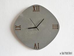 Concrete & Wood Oval Rhombus With Roman Numbers Wall Clock - Modern Home Deco Minimalist Art Housewarming Gift - thumbnail 1