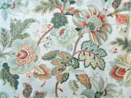 Richloom Orange/Green Jacobean Floral-Window Valance Lined & Corded Rod Pocket Scalloped Linen Blend Fabric Made To Order - thumbnail 2