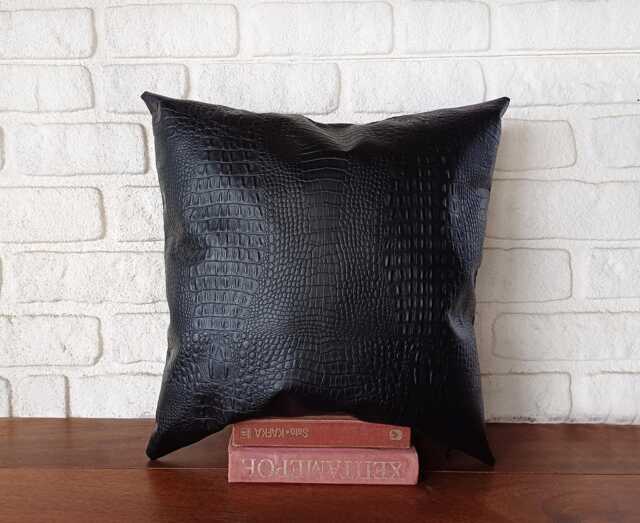 Crocodile Pattern Black Color Faux Leather Pillow Cover/Housewarming Gift-1Qty - image 1