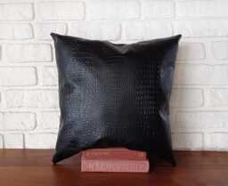 Crocodile Pattern Black Color Faux Leather Pillow Cover/Housewarming Gift-1Qty - thumbnail 1