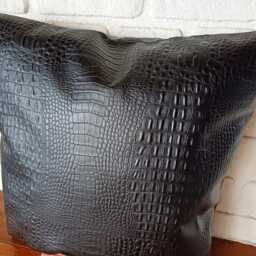 Crocodile Pattern Black Color Faux Leather Pillow Cover/Housewarming Gift-1Qty - thumbnail 3