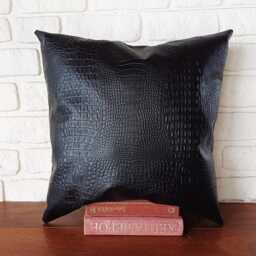 Crocodile Pattern Black Color Faux Leather Pillow Cover/Housewarming Gift-1Qty - thumbnail 2