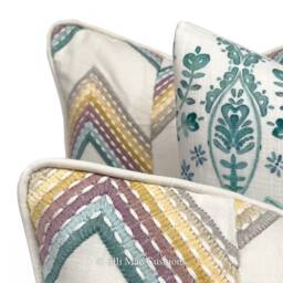 Luxury Designer Chevron Zig Zag Embroidered Green Yellow Cushion Pillow Cover - thumbnail 3