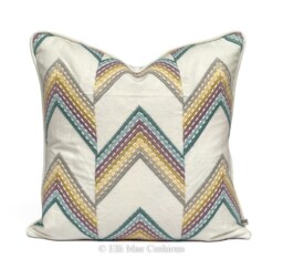 Luxury Designer Chevron Zig Zag Embroidered Green Yellow Cushion Pillow Cover - thumbnail 1