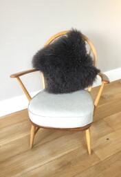 Dark Gray Tibetan Sheepskin Pillow, Long Fur Cushion - 50cm - thumbnail 1