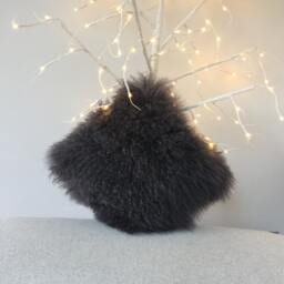 Dark Gray Tibetan Sheepskin Pillow, Long Fur Cushion - 50cm - thumbnail 3