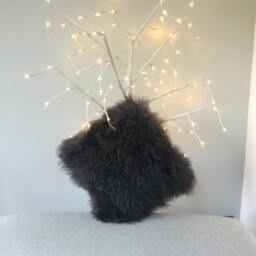 Dark Gray Tibetan Sheepskin Pillow, Long Fur Cushion - 50cm - thumbnail 2