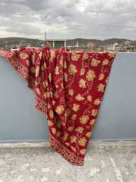 Traditional Vintage Kantha Quilt Reversible Patchwork Block Print Cotton Handmade Throw - thumbnail 1