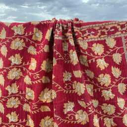 Traditional Vintage Kantha Quilt Reversible Patchwork Block Print Cotton Handmade Throw - thumbnail 2