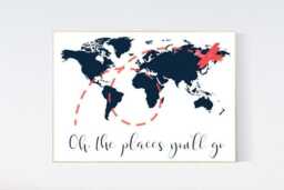 Coral Navy World Map Nursery Art Print - thumbnail 1