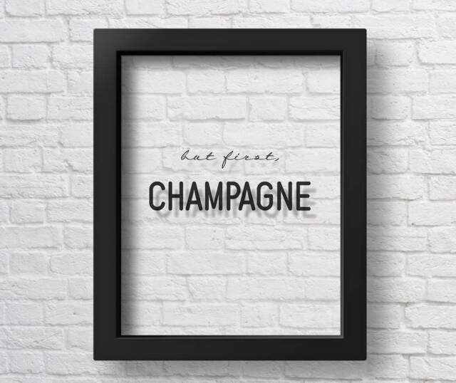 Transparent But First Champagne Print Kitchen Art Poster Bar Sign Scandinavian Typography Party Printable Wall - image 1