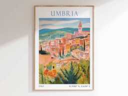 Umbria Italy Poster, Art Print, Italian Countryside Travel Decor, Landscape - thumbnail 1