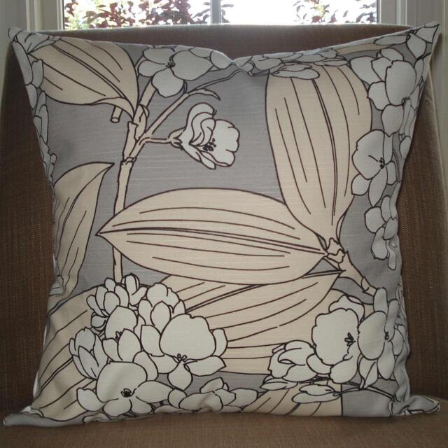 New 18x18 Inch Designer Handmade Pillow Case in Grey, White, Cream & Black Floral