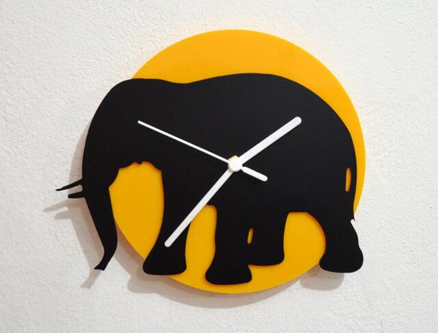 Elephant - Black & Yellow Silhouette Wall Clock - image 1