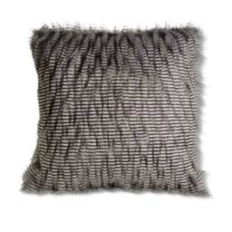 Grey Faux Fur Pillow Black Throw Feather Cushion Feathers Bohemian Decor