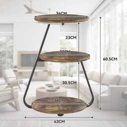 Round Side Table With 3-Color Led Lights & 3-Tier Storage - Rustic Brown - thumbnail 2