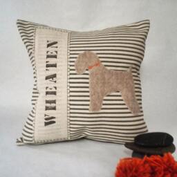 Wheaten Terrier Pillow Ticking Stripe Dog Silhouette, Custom Name Available - thumbnail 3