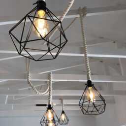 Diamond Cage Rope Pendant Light - Brass White Cotton Shabby Chic Rustic Lighting Hardwired Or Plug in Light Modern Farmhouse - thumbnail 2