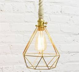Diamond Cage Rope Pendant Light - Brass White Cotton Shabby Chic Rustic Lighting Hardwired Or Plug in Light Modern Farmhouse