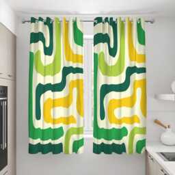 Green Yellow Retro Curtains, Abstract Wave Pattern Mid Century Modern Drapes, Custom Made Eyelet Or Rod Pocket Panels - thumbnail 3