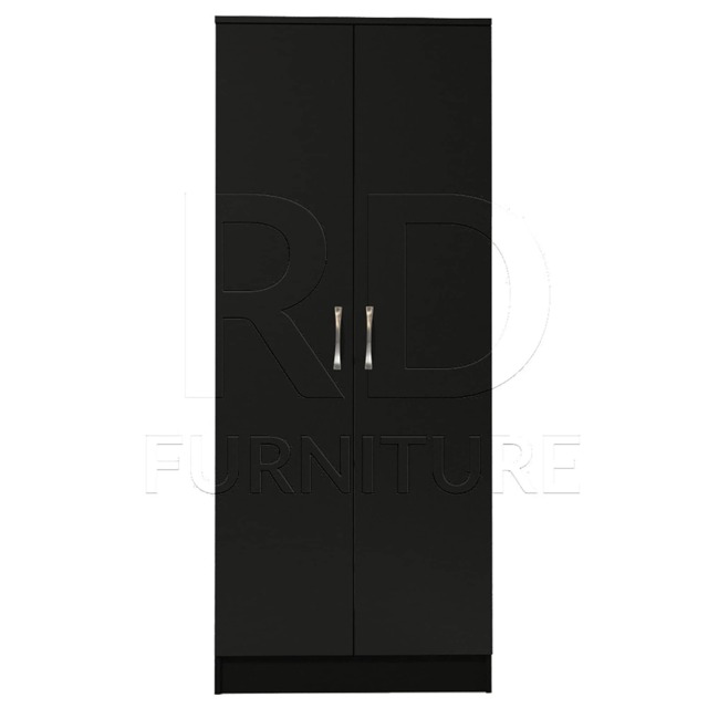 Black Wardrobe Ready Assembled Classic 2 Door Wardrobe, Double Wardrobe - image 1