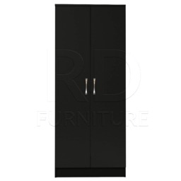 Black Wardrobe Ready Assembled Classic 2 Door Wardrobe, Double Wardrobe - thumbnail 1