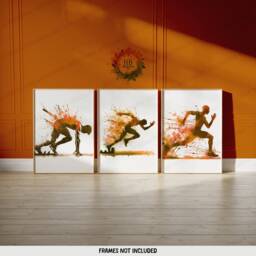 Orange Athletics Print Set - Of 3 Runner Posters - Sprinter Art Painting Decoration Decor Running Wall Poster Gift Run Gifts - thumbnail 2