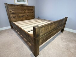 The Sandringham Reclaimed Bed Frame Chunky Solid Rustic Pine Wood With Headboard All Sizes Available Free UK Delivery. Extra Thick 4.5cm Sla