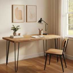Handcrafted Reclaimed Wood Desk UK - Industrial Hairpin Legs, Rustic Decor, Bespoke Finish - thumbnail 3