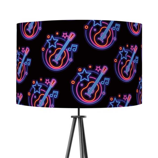 Neon Music Guitar Print Lampshade Drum Lamp Shade 25cm 30cm 35cm 40cm 45cm Handmade Velvet Home Decor Retro - image 1
