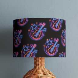 Neon Music Guitar Print Lampshade Drum Lamp Shade 25cm 30cm 35cm 40cm 45cm Handmade Velvet Home Decor Retro - thumbnail 2