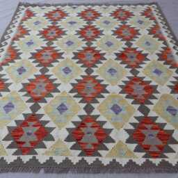 5x7 Afghan Kilim Rug Natural Dye Turkmen Handmade Wool Geometric Rug, Flatweave Modern Area Office, Bedroom, Living Room - thumbnail 2