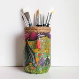 Decoupage Jar Lamp Handmade Nightlight Lantern With Tassel - thumbnail 3