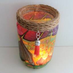 Decoupage Jar Lamp Handmade Nightlight Lantern With Tassel - thumbnail 4