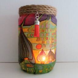 Decoupage Jar Lamp Handmade Nightlight Lantern With Tassel - thumbnail 2
