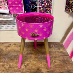 Hot Pink Gold Bees Round Bedside Table. Fun Bright Home Decor . Ideal For Nightstand Side Fuscia Glitter Top, Legs