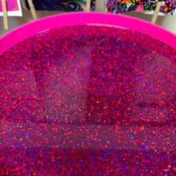 Hot Pink Gold Bees Round Bedside Table. Fun Bright Home Decor . Ideal For Nightstand Side Fuscia Glitter Top, Legs - thumbnail 3