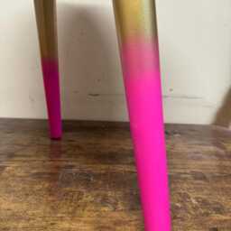 Hot Pink Gold Bees Round Bedside Table. Fun Bright Home Decor . Ideal For Nightstand Side Fuscia Glitter Top, Legs - thumbnail 4