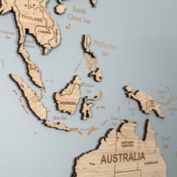 Oak Wood World Map, Wooden Travel Map Cork Push Pin Board Wall Art Home Decor, 3 Panel Feature Art, Huge Big Statement - thumbnail 2