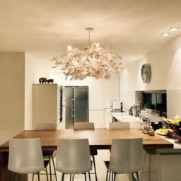 Hanging Oval Chandeliers With Green Clear Yellow & Purple Flowers Leaves For Dining Room - thumbnail 4