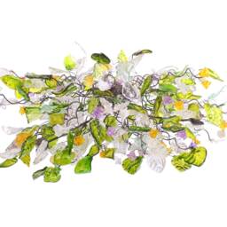 Hanging Oval Chandeliers With Green Clear Yellow & Purple Flowers Leaves For Dining Room - thumbnail 2