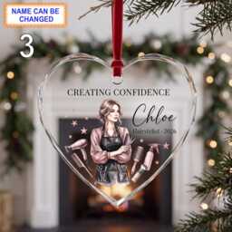 Creating Confidence Christmas Glass Ornament, Custom Hairstylist Keepsake With Scissors, Comb, Hair Dryer & Beauty Salon Details - thumbnail 3