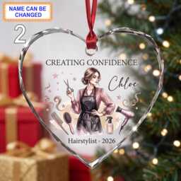 Creating Confidence Christmas Glass Ornament, Custom Hairstylist Keepsake With Scissors, Comb, Hair Dryer & Beauty Salon Details - thumbnail 2