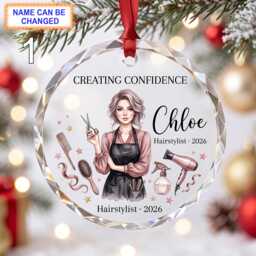 Creating Confidence Christmas Glass Ornament, Custom Hairstylist Keepsake With Scissors, Comb, Hair Dryer & Beauty Salon Details - thumbnail 1