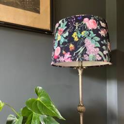 Butterfly Floral Velvet Lampshade, Midnight French Drum, Empire Light Shade