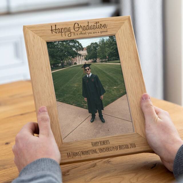 Graduation Photo Frame - Personalised Picture Gift Oak For Graduate Son Daughter Lc191 - image 1