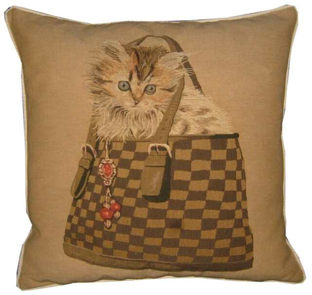 Kitten in Check Bag Tapestry Cushion Cover Sham - image 1