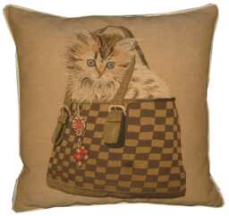 Kitten in Check Bag Tapestry Cushion Cover Sham - thumbnail 1