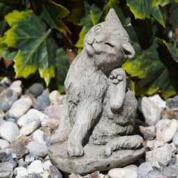 Scratching Cat Statue - Lime Stone Kitten Animal Outdoor Concrete Garden Ornament - thumbnail 1